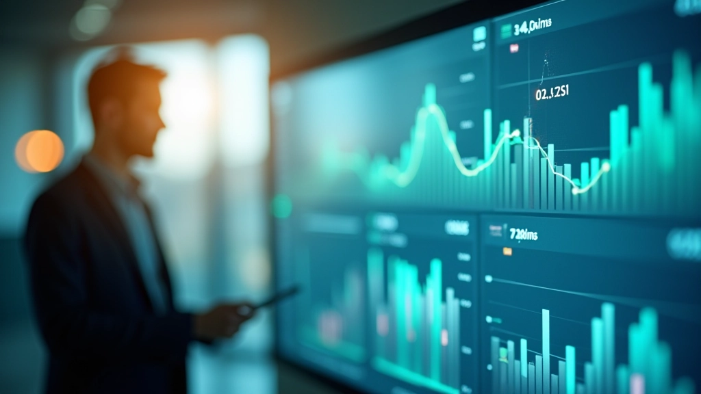 Wirtschaftliche Daten und Grafiken auf digitalem Dashboard in modernem Büro