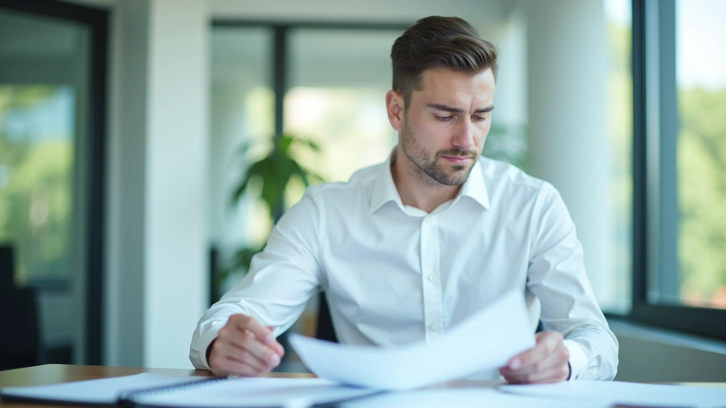 Moderner Finanzanalyst bei der Überprüfung von grünen Anleihezertifikaten auf dem Schreibtisch mit Laptop und Finanzdiagrammen