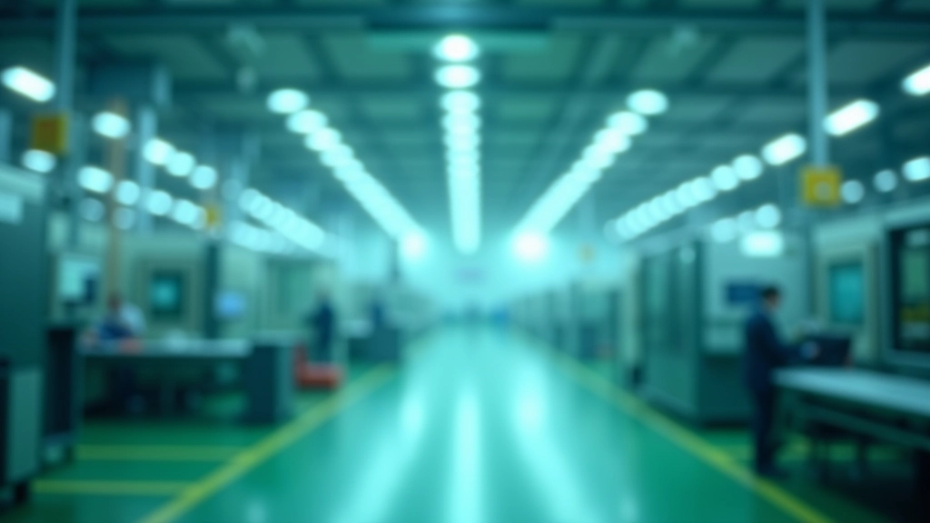 Grüne Fertigungsanlage mit LED-Beleuchtung und modernen Maschinen in sauberer Fabrikhalle