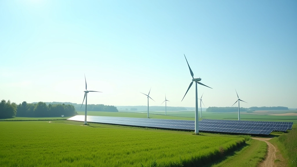 Modernes Windkraftwerk und Solaranlage in deutscher Landschaft
