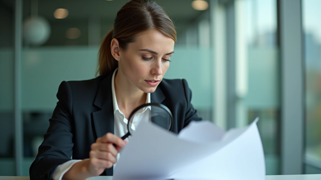 Finanzfachmann prüft grüne Anleihezertifikate kritisch mit Lupe, um Authentizität und Compliance zu überprüfen